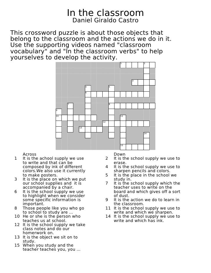 In the classroom crossword puzzle