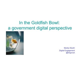 In the Goldfish Bowl:
a government digital perspective
Marilyn Booth
Digital Engagement
@bisgovuk
 