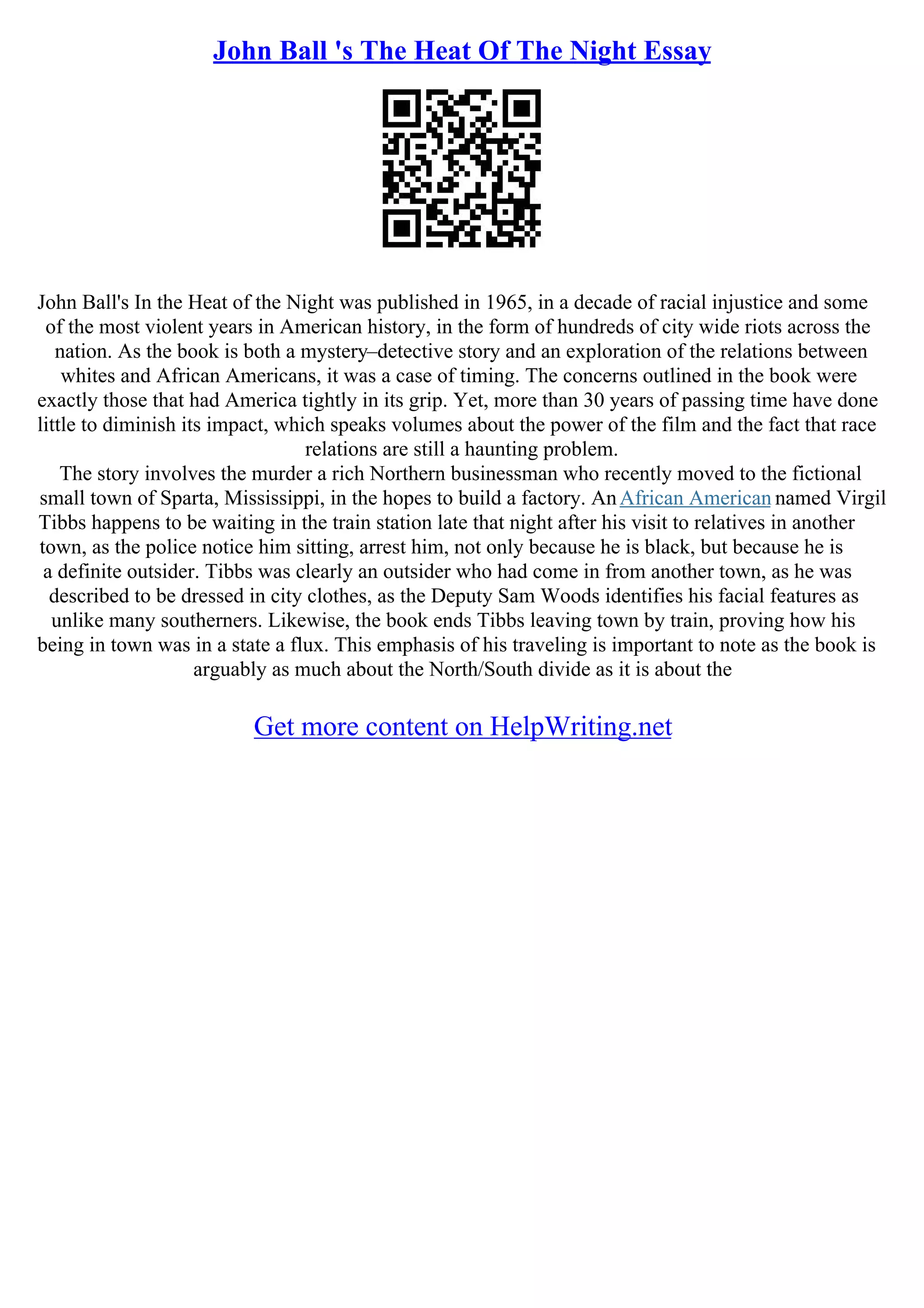 In The Heat Of The Night Essay | PDF