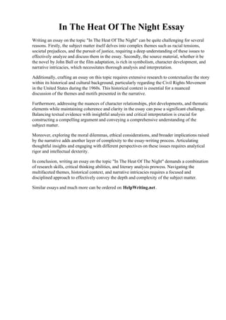 In The Heat Of The Night Essay. In the Heat of the Night 1967 - Little ...