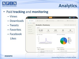 Analytics
• Paid tracking and monitoring
  – Views
  – Downloads
  – Tweets
  – Favorites
  – Facebook
    Likes




#SM4PH                                  31
 