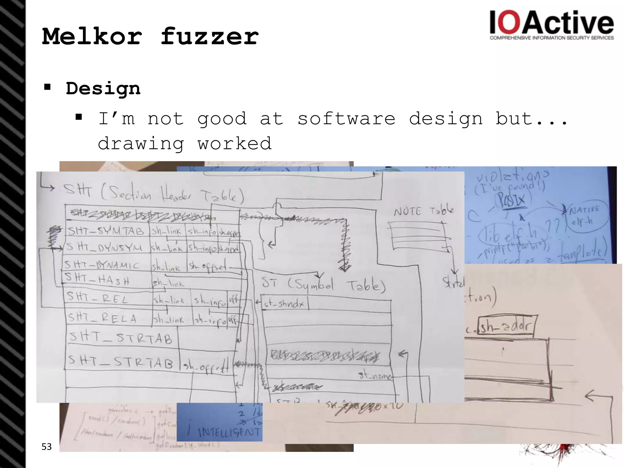Melkor fuzzer
 Design
 I’m not good at software design but...
drawing worked
53
 