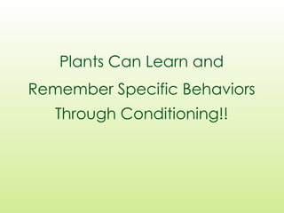 Plants Can Learn and
Remember Specific Behaviors
Through Conditioning!!
 