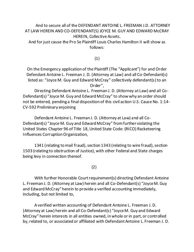 MOTION TO FREEZE DOCUMENTS, ASSETS, OF DEFENDANT ANTOINE L. FREEMAN J…