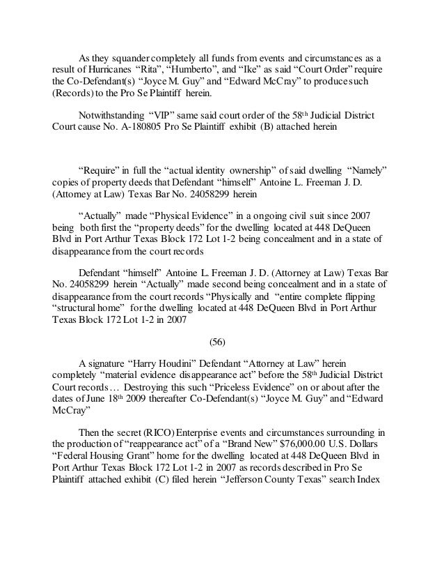 MOTION TO FREEZE DOCUMENTS, ASSETS, OF DEFENDANT ANTOINE L. FREEMAN J…