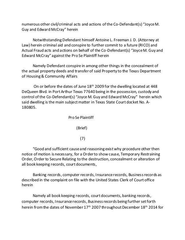 MOTION TO FREEZE DOCUMENTS, ASSETS, OF DEFENDANT ANTOINE L. FREEMAN J…