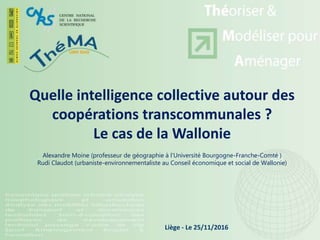 Quelle intelligence collective autour des
coopérations transcommunales ?
Le cas de la Wallonie
Alexandre Moine (professeur...