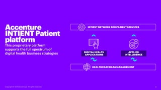Accenture
INTIENTPatient
platform
This proprietary platform
supports the full spectrum of
digital health business strategi...