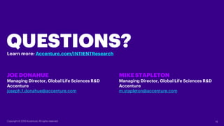QUESTIONS?
JOE DONAHUE
Managing Director, Global Life Sciences R&D
Accenture
joseph.f.donahue@accenture.com
MIKE STAPLETON...