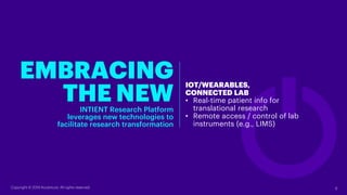 EMBRACING
THE NEWINTIENT Research Platform
leverages new technologies to
facilitate research transformation
IOT/WEARABLES,...