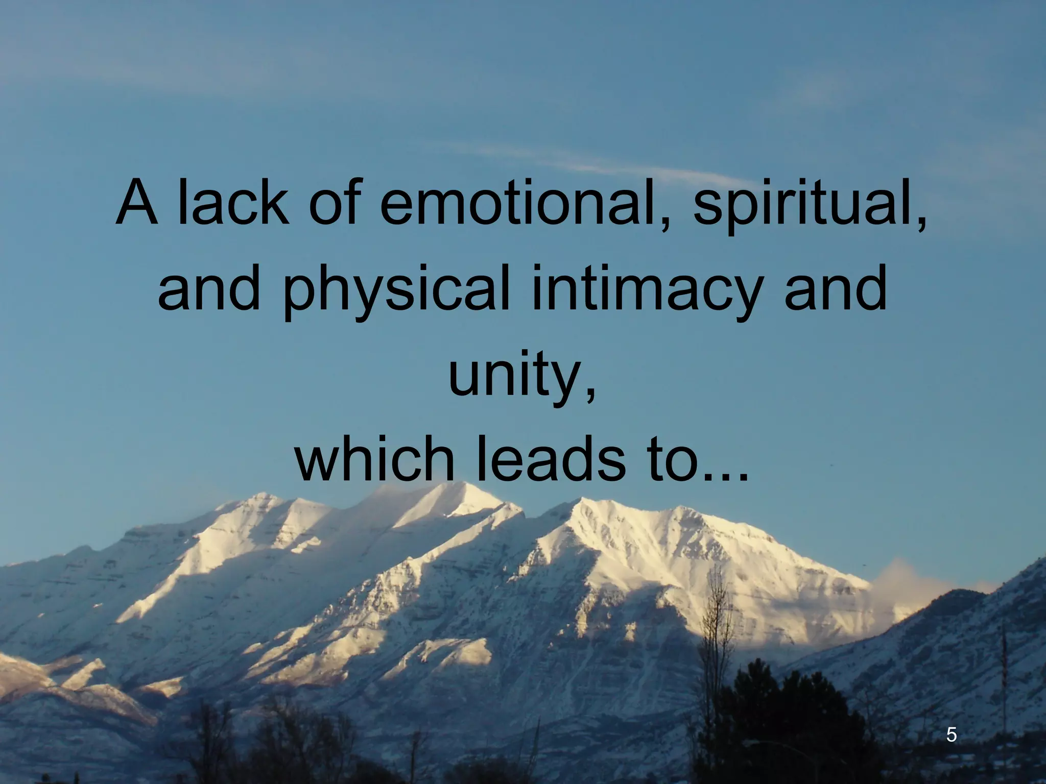 A lack of emotional, spiritual, and physical intimacy and unity, which leads to... 