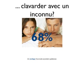 ... clavarder avec un
inconnu?
68%
Un sondage d’une école secondaire québécoise
 