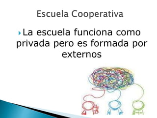  La escuela funciona como
privada pero es formada por
externos
 