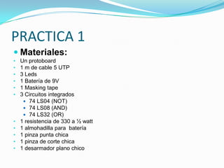 PRACTICA 1 Materiales:Un protoboard