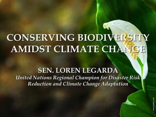 CONSERVING BIODIVERSITY
 AMIDST CLIMATE CHANGE

         SEN. LOREN LEGARDA
 United Nations Regional Champion for Disaster Risk
      Reduction and Climate Change Adaptation
 