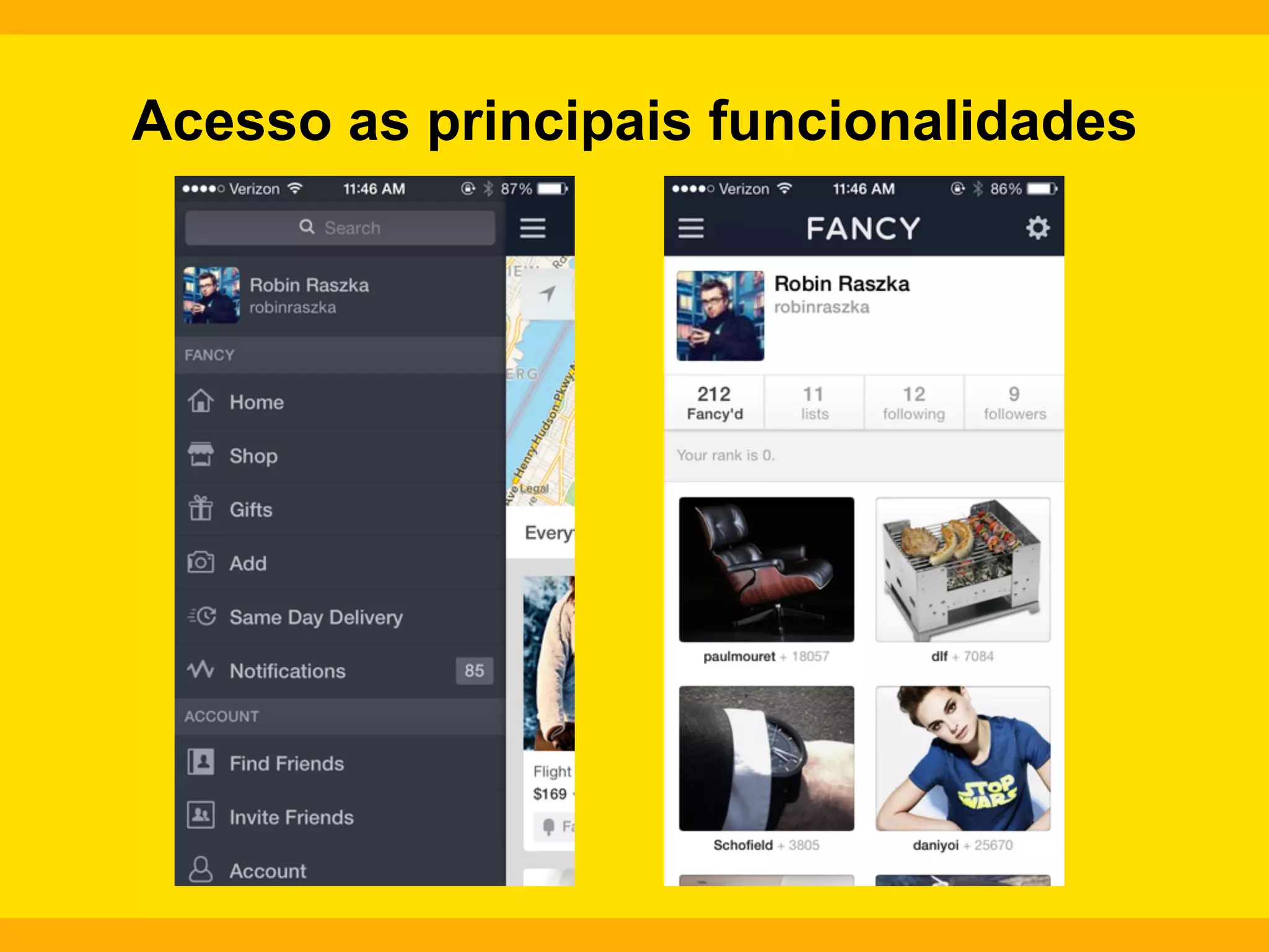 Acesso as principais funcionalidades

 