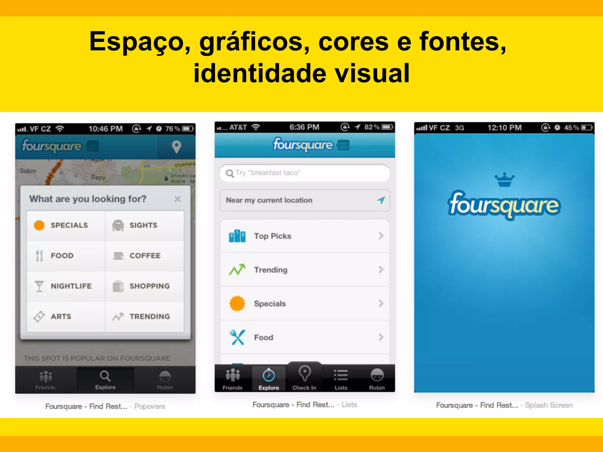 Espaço, gráficos, cores e fontes,
identidade visual

 