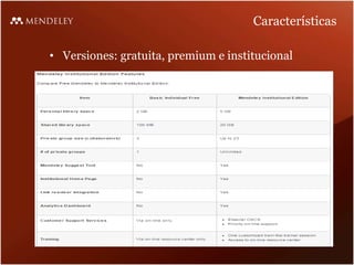 Características
• Versiones: gratuita, premium e institucional
 
