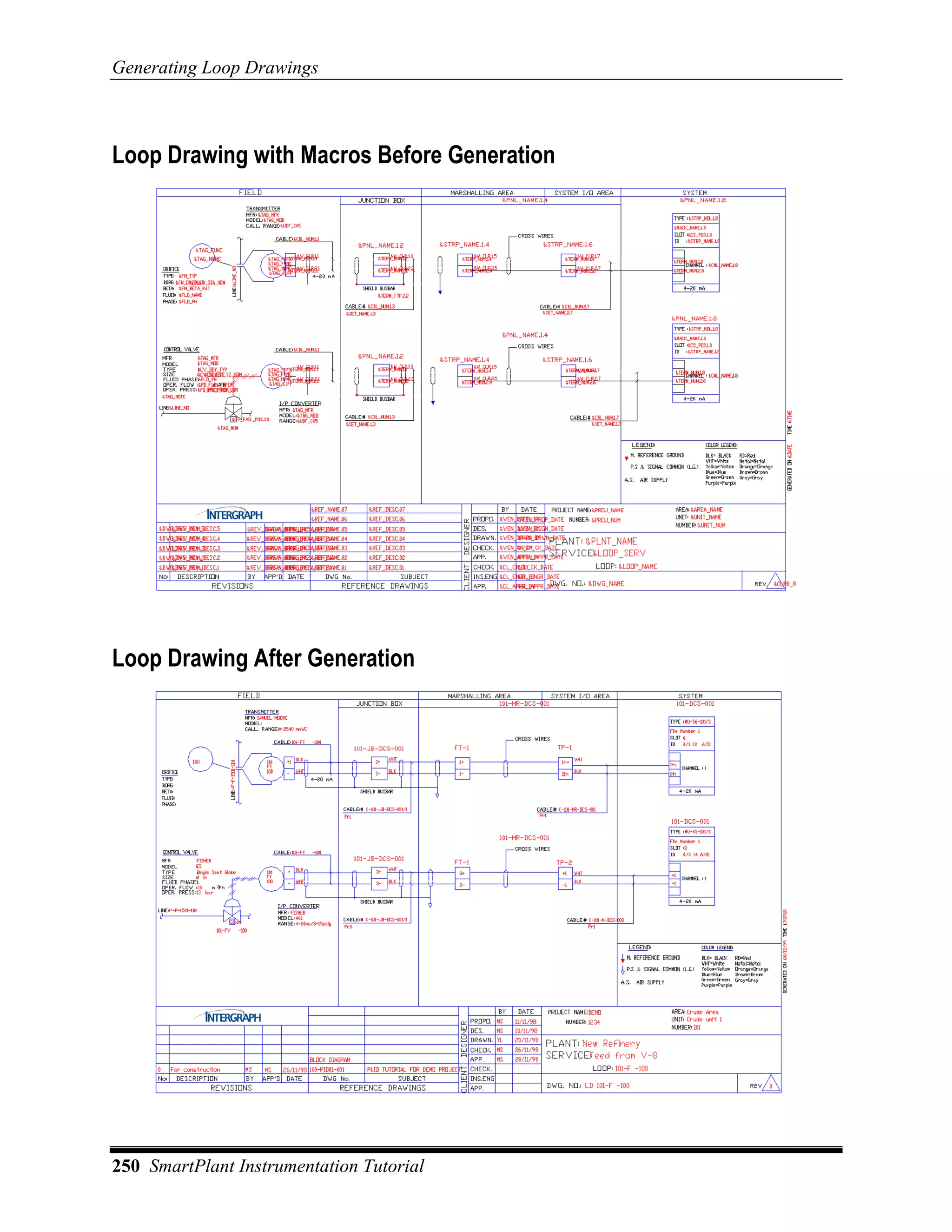 Generating Loop Drawings



Loop Drawing with Macros Before Generation




Loop Drawing After Generation




250 SmartPlant Instrumentation Tutorial
 