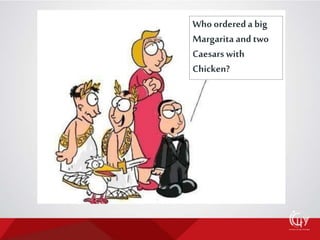 Who ordereda big
Margarita and two
Caesars with
Chicken?
 