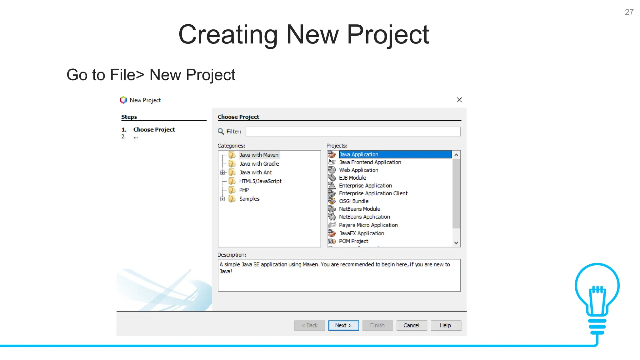 27 Creating New Project Tests Go to File> New Project 