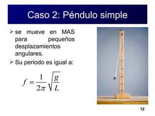 Caso 2: Péndulo simple se mueve en MAS para pequeños desplazamientos angulares. Su periodo es igual a: 