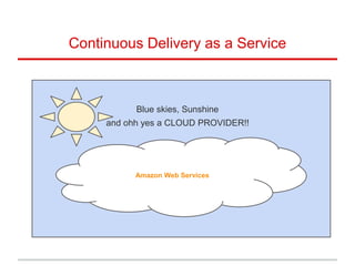 Continuous Delivery as a Service
Blue skies, Sunshine
and ohh yes a CLOUD PROVIDER!!
Amazon Web Services
 