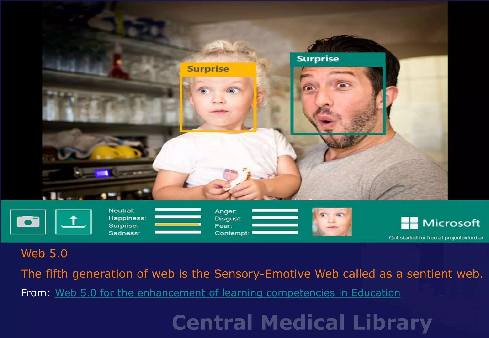 Central Medical Library
Web 5.0
The fifth generation of web is the Sensory-Emotive Web called as a sentient web.
From: Web 5.0 for the enhancement of learning competencies in Education
 
