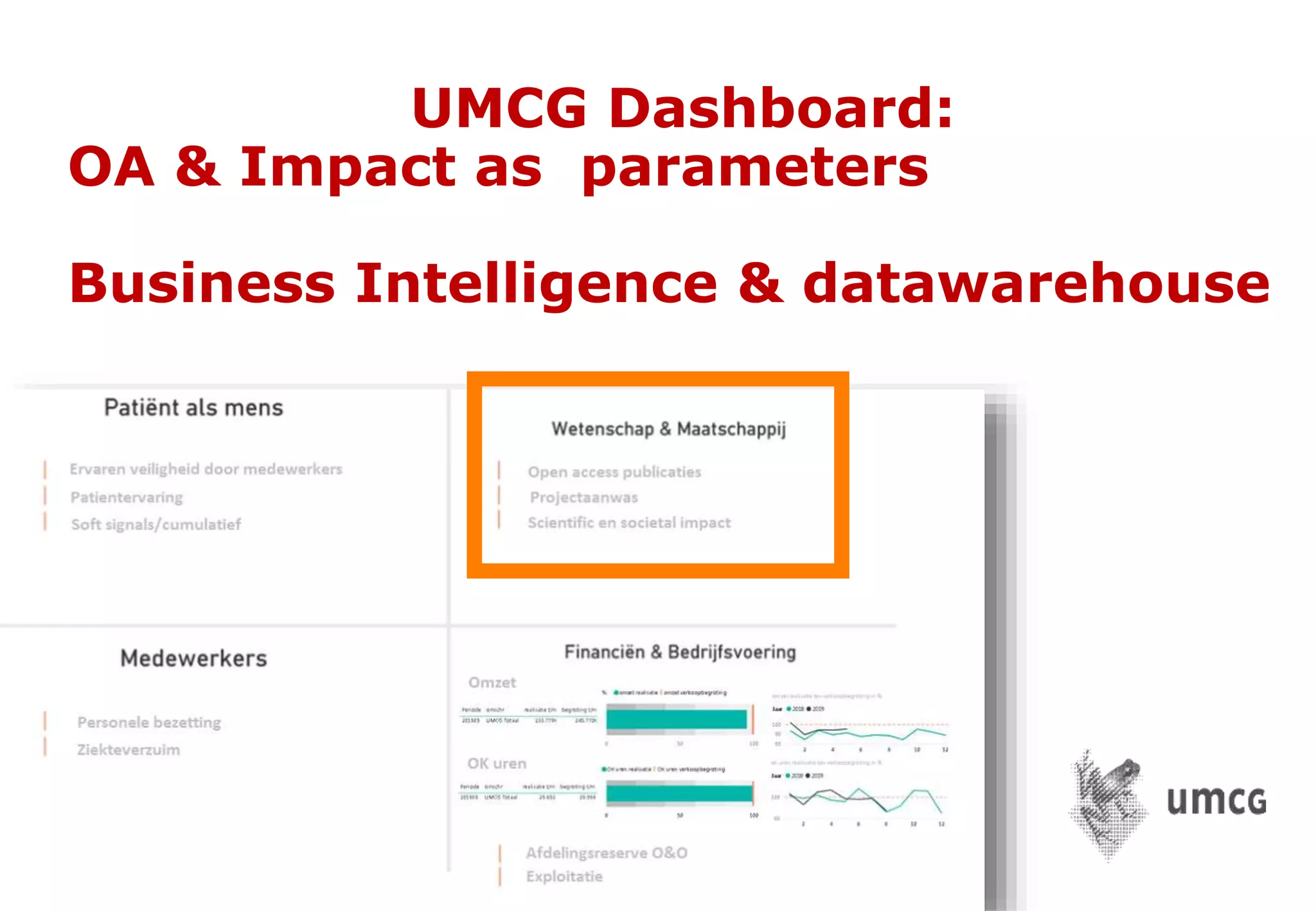 UMCG Dashboard:
OA & Impact as parameters
Business Intelligence & datawarehouse
 