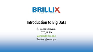 Zohar Elkayam
CTO, Brillix
Zohar@Brillix.co.il
Twitter: @realmgic
Introduction to Big Data
 