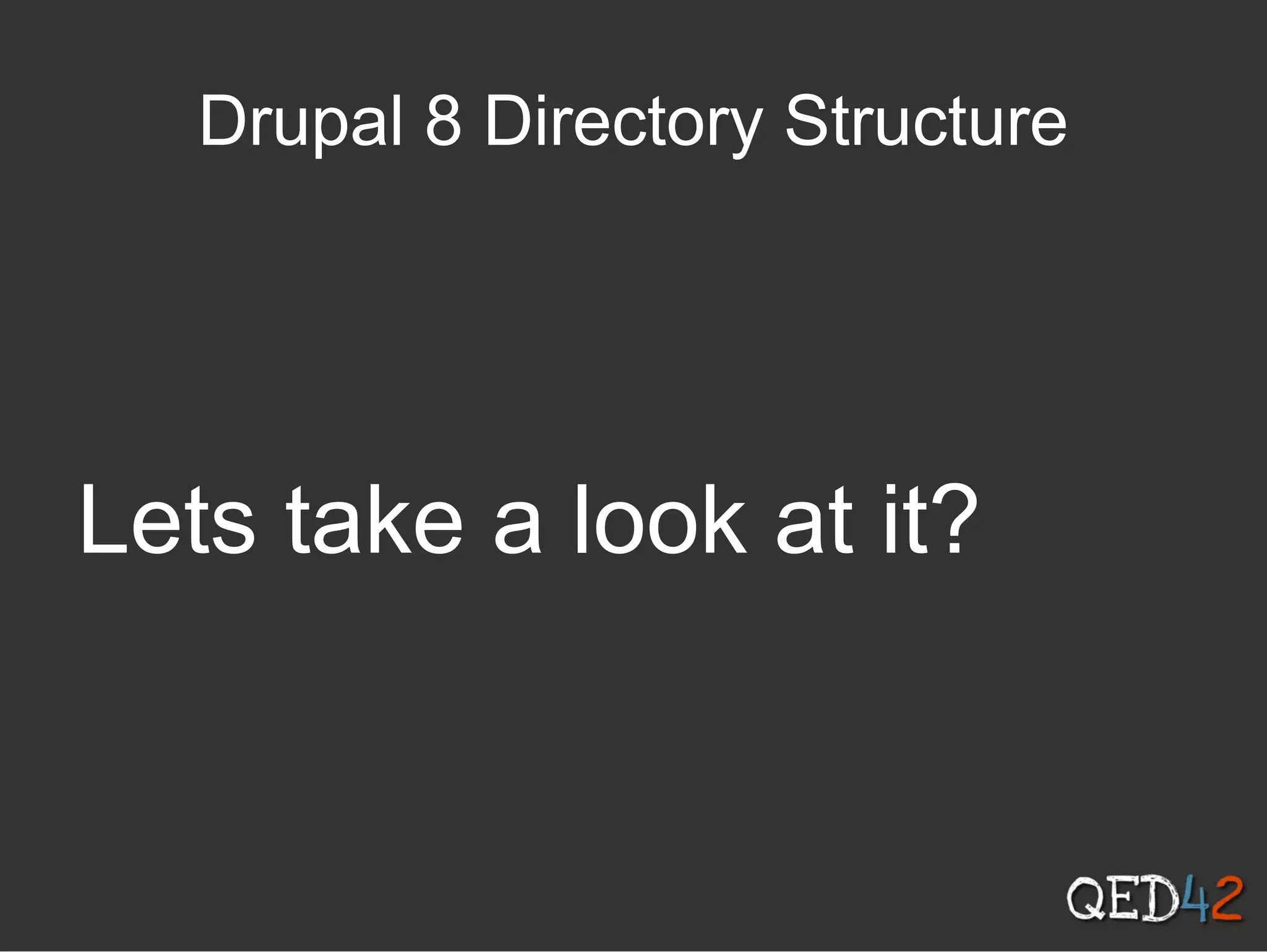 Drupal 8 Directory Structure
Lets take a look at it?
 