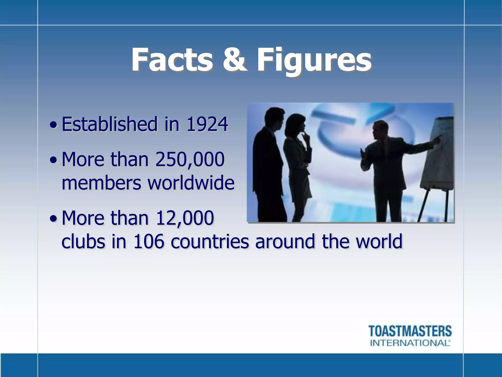 Facts & FiguresEstablished in 1924More than 250,000 members worldwideMore than 12,000 clubs in 106 countries around the world