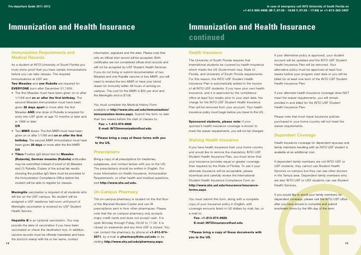 into university of south florida pre departure guide 2011 2012 usf immunization form