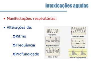 • Manifestações respiratórias:
• Alterações de:
Ritmo
Frequência
Profundidade
intoxicações agudas
 