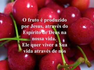 O fruto é produzido
por Jesus, através do
Espírito de Deus na
nossa vida.
Ele quer viver a Sua
vida através de nós
 