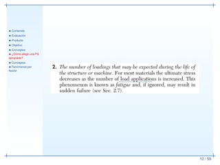 • Contenido
• Evaluación
• Producto
• Objetivo
• Conceptos
• ¿Cómo elegir una FS
apropiado?
• Conceptos
• Fenómenos por
ﬂexión
10 / 59
 