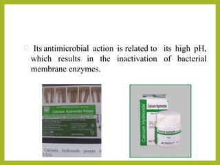  Its antimicrobial action is related to its high pH,
of bacterialwhich results in the inactivation
membrane enzymes.
 