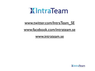 www.twitter.com/IntraTeam_SE
www.facebook.com/intrateam.se
www.intrateam.se

 