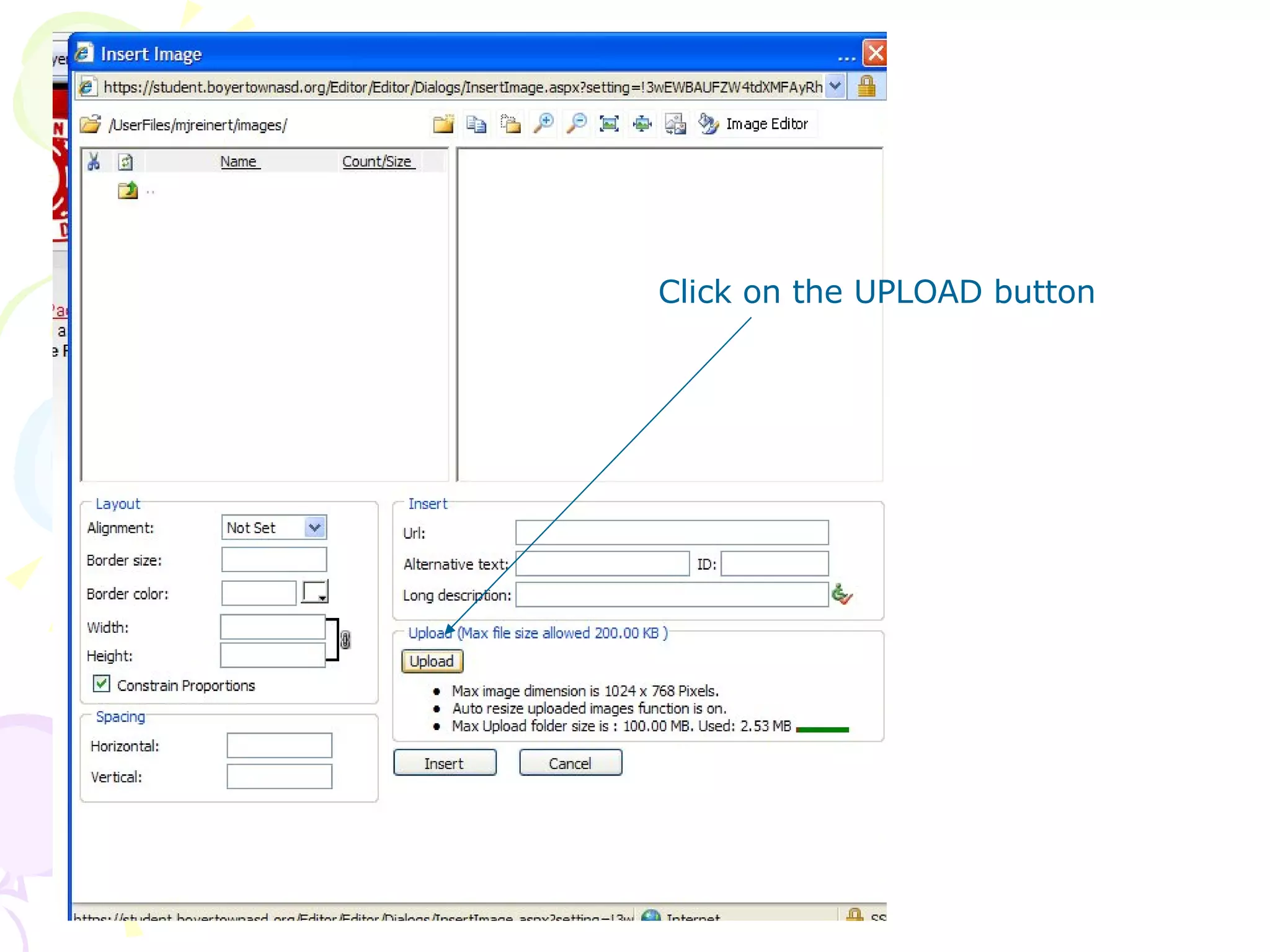 Click on the UPLOAD button 