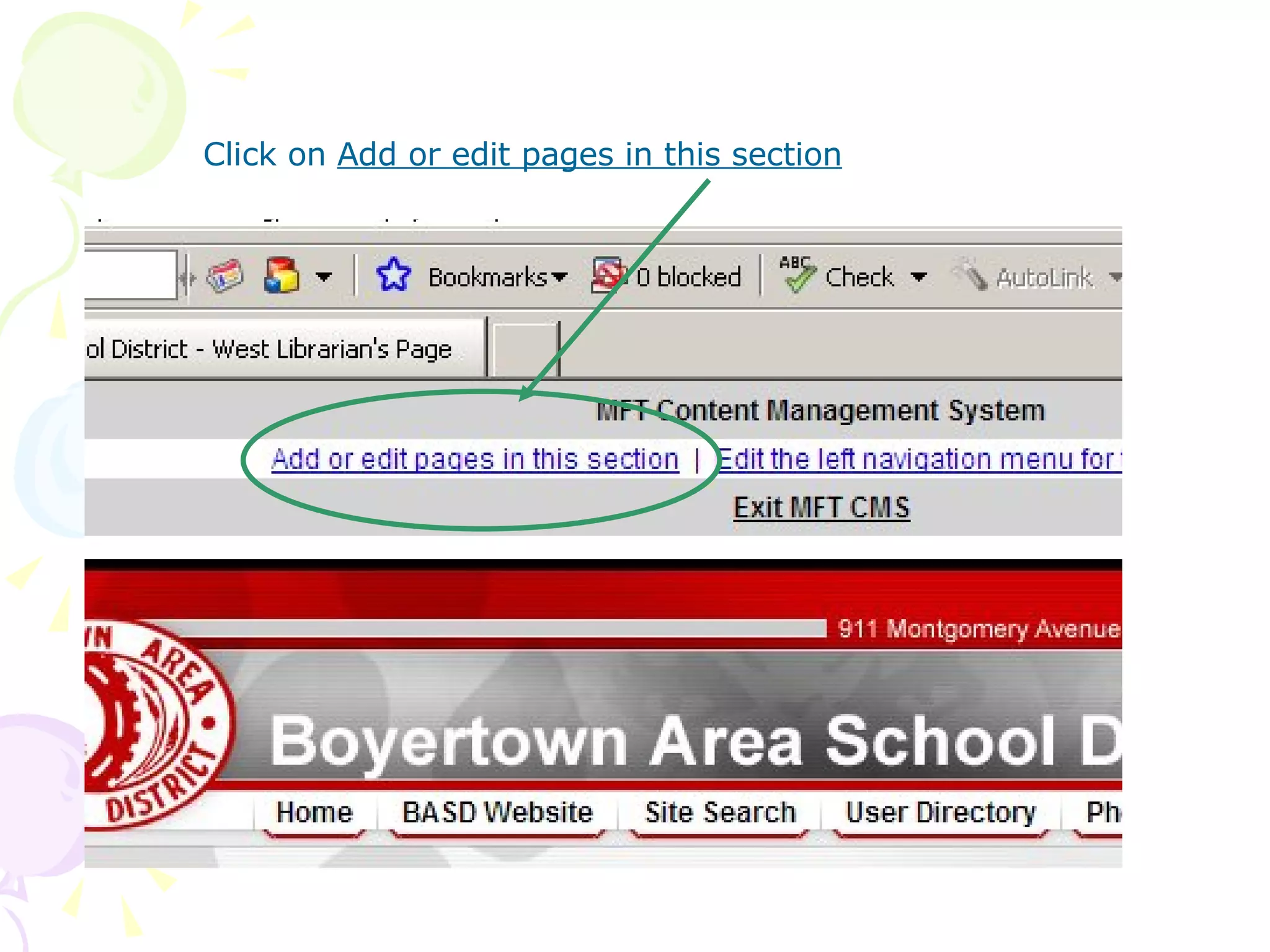 Click on  Add or edit pages in this section 