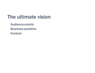 The ultimate vision
Audience-centric
Business-sensitive
Content
 