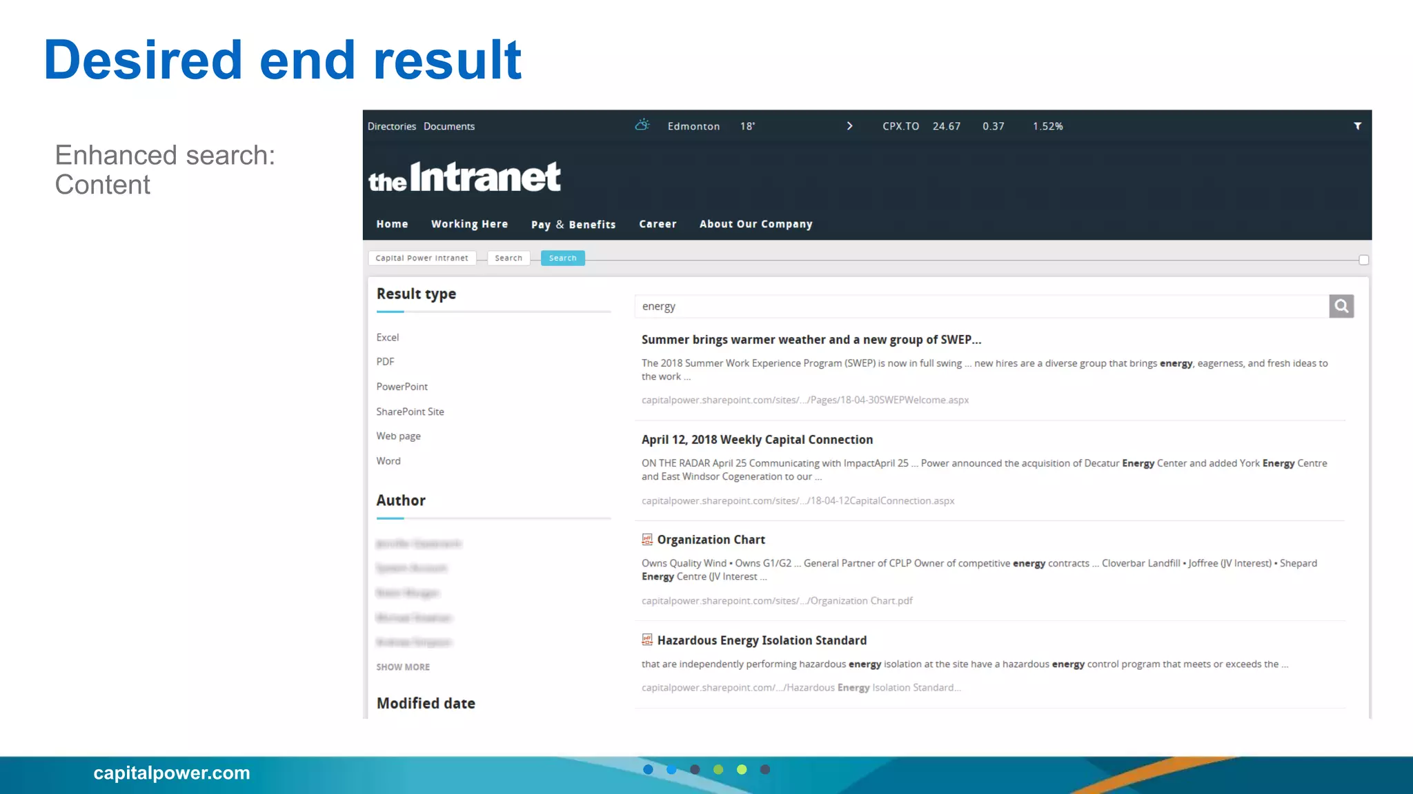 capitalpower.com
Desired end result
Enhanced search:
Content
 
