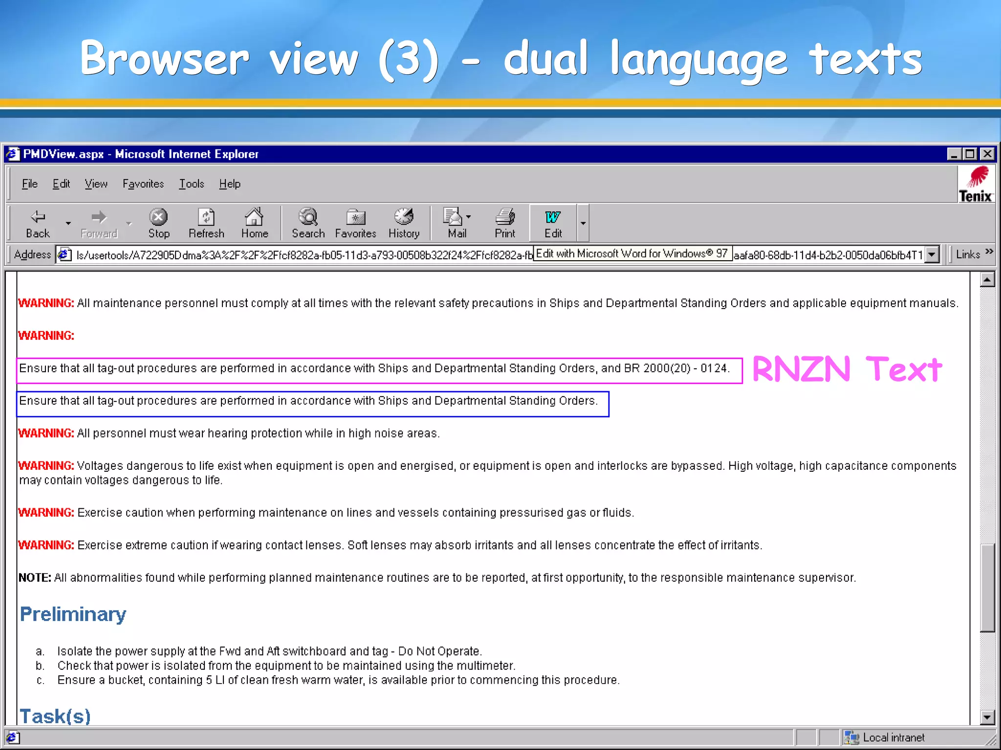 Browser view (3) - dual language textsBrowser view (3) - dual language texts
RNZN Text
RAN Text
 