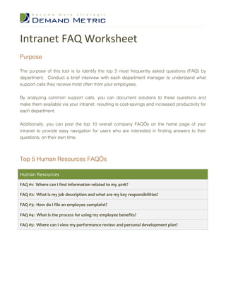 Intranet Faq Worksheet