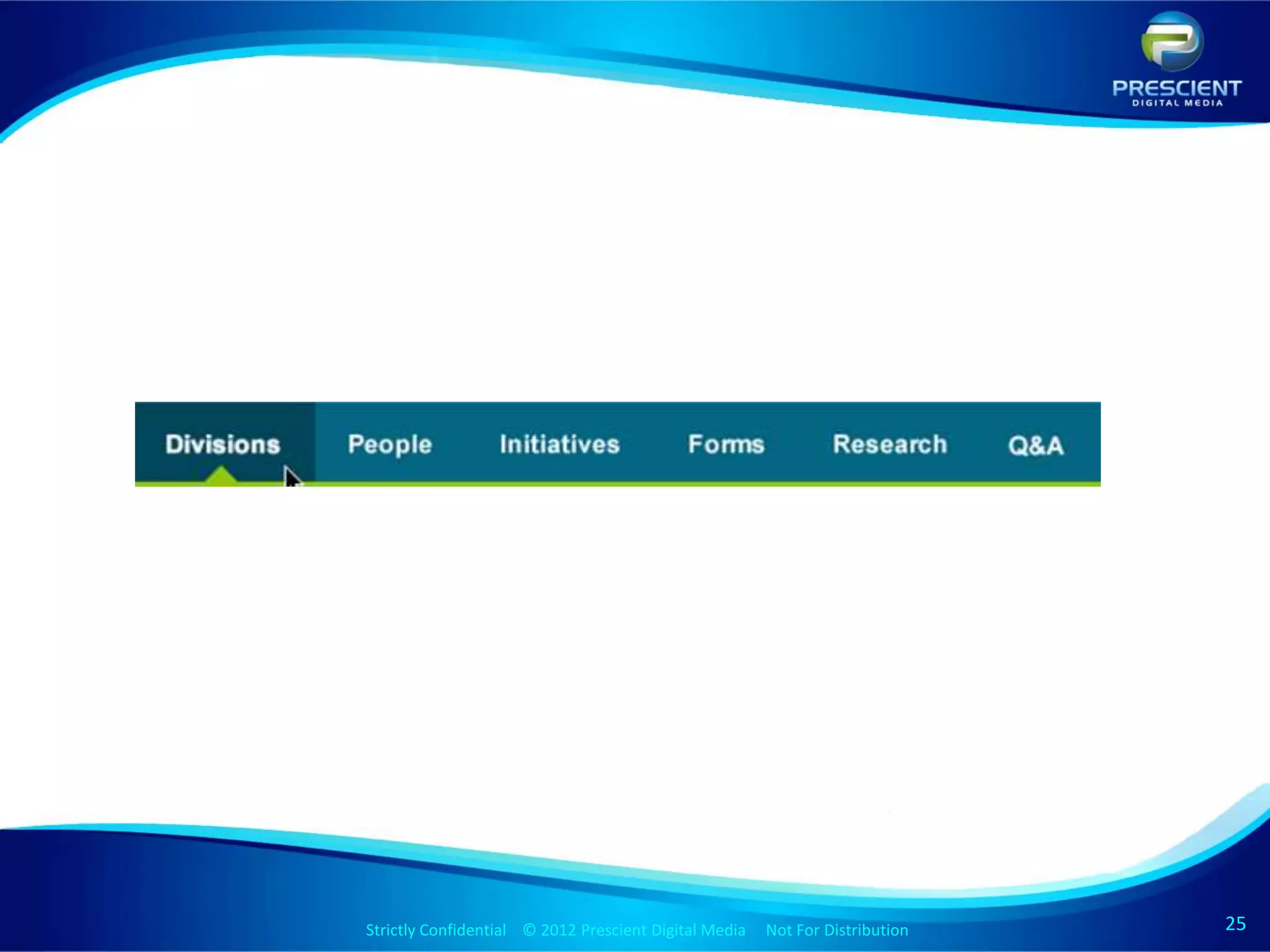 Strictly Confidential © 2012 Prescient Digital Media Not For Distribution
                                        Strictly Confidential © 2009 Prescient Digital Media   Not For Distribution   25
                                                                                                                      25
 