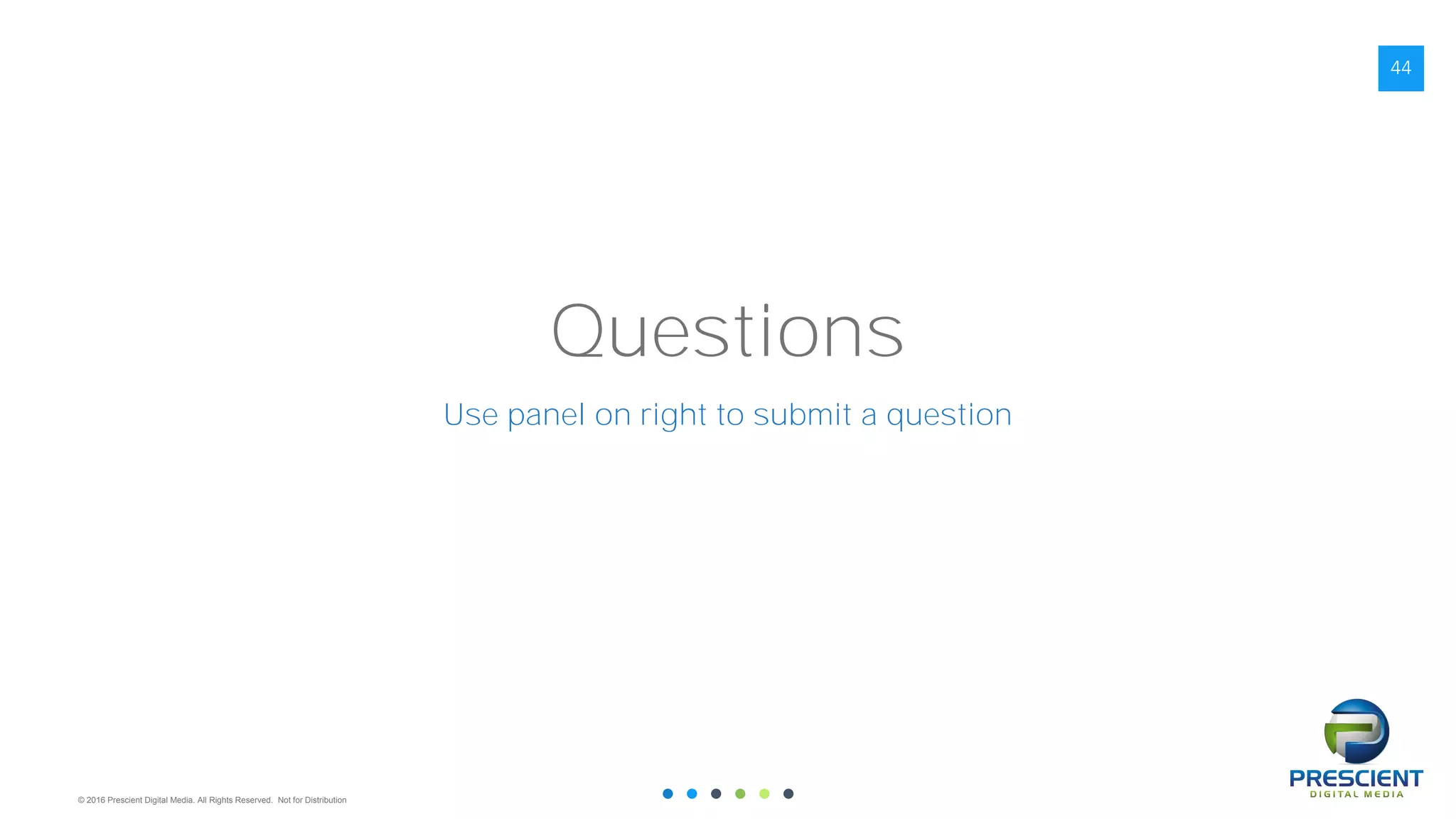 © 2016 Prescient Digital Media. All Rights Reserved. Not for Distribution
44
Questions
Use panel on right to submit a question
 