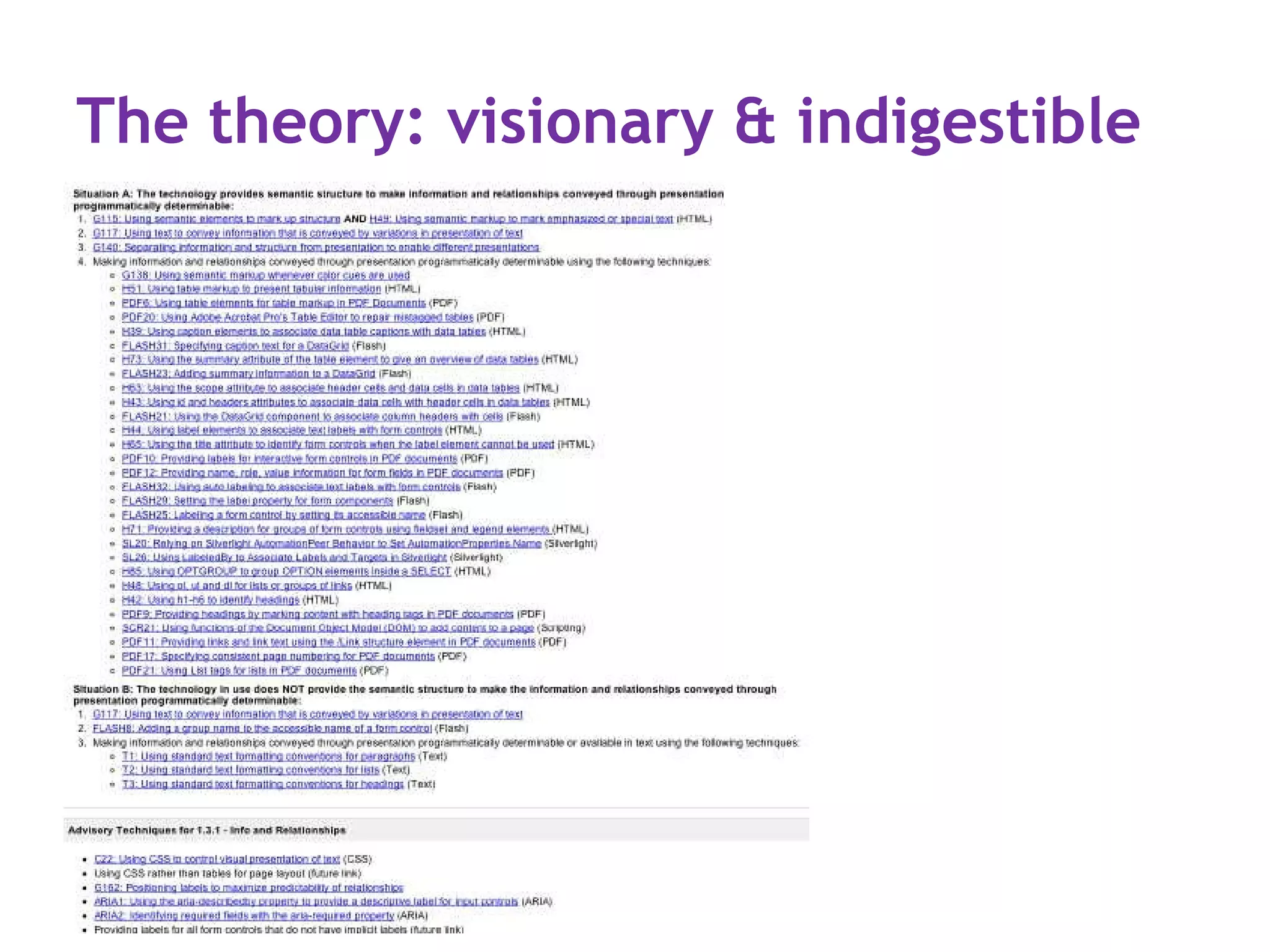 The theory: visionary & indigestible
 