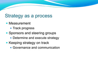 AgendaPart 1What does an effective intranet strategy look like? Strategy as a documentMapping benefitsPart 2Implementation & PrioritiesStrategy as a processMeasurementStakeholdersPractical issues