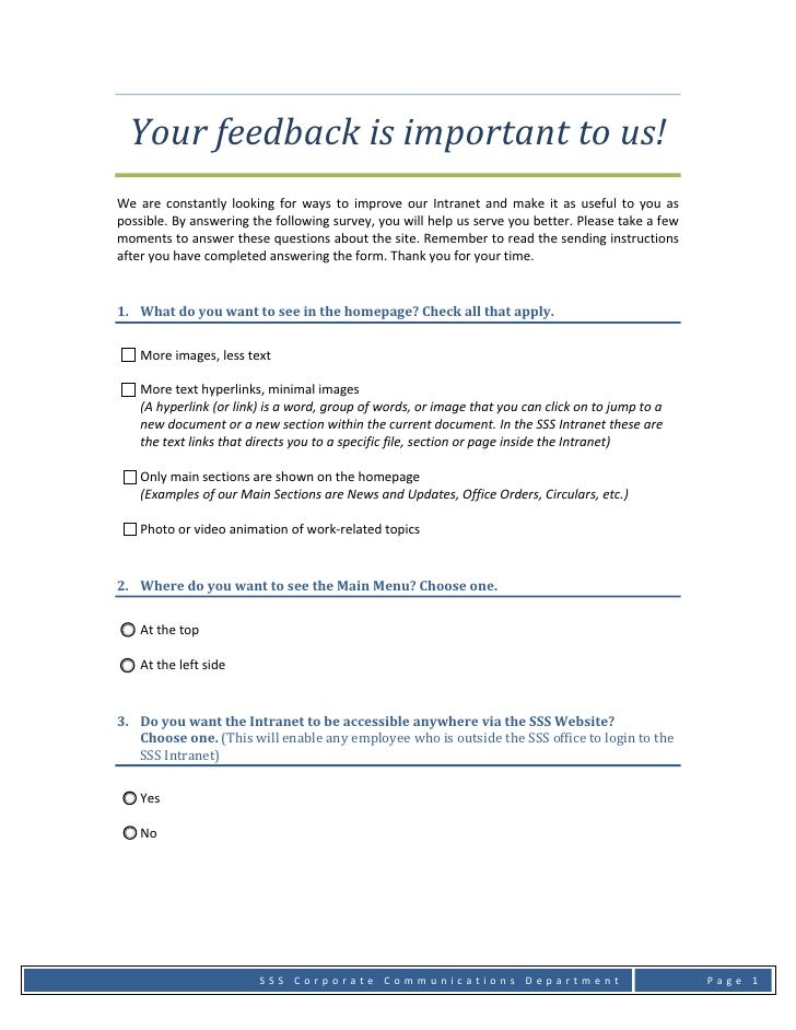 intranet survey form survey form