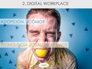14/33
ADOPCIÓN, ¿CÓMO?
TECNOLOGÍA ¿CUÁLES Y CÓMO?
2. DIGITAL WORKPLACE
 